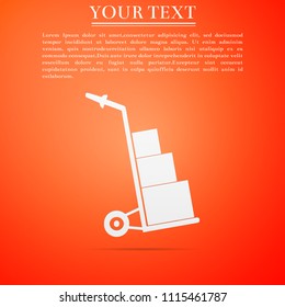 Hand truck and boxes icon isolated on orange background. Dolly symbol. Flat design. Vector Illustration