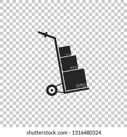Hand truck and boxes icon isolated on transparent background. Dolly symbol. Flat design. Vector Illustration