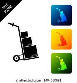 Hand truck and boxes icon isolated. Dolly symbol. Set icons colorful square buttons. Vector Illustration