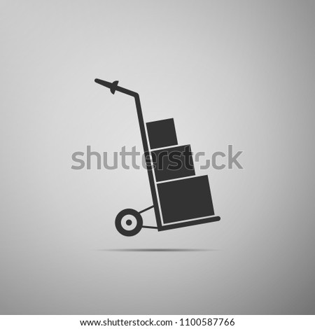 Hand truck and boxes icon isolated on grey background. Dolly symbol. Flat design. Vector Illustration