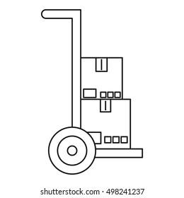 Hand truck with boxes icon. Outline illustration of hand truck with boxes vector icon for web