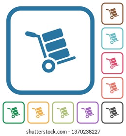 Hand truck with boxes simple icons in color rounded square frames on white background