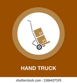 Hand truck with cardboard box filled flat icon, Flat vector sign, colorful pictogram isolated on white. Parcel boxes delivery symbol, logo illustration