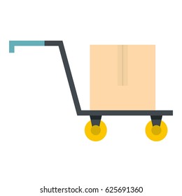 Hand truck with cardboard box icon flat isolated on white background vector illustration