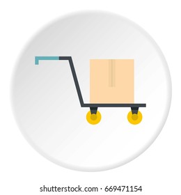 Hand truck with cardboard box icon in flat circle isolated on white background vector illustration for web