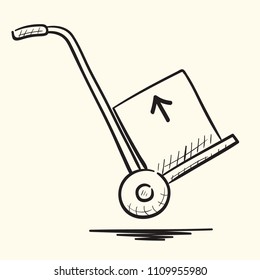 Hand truck with cardboard boxes doodle icon.Hand drawn vector illustration.
