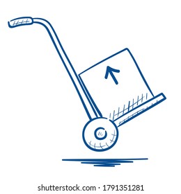 Hand truck with cardboard boxes doodle icon.Hand drawn vector illustration.