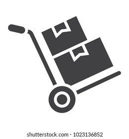 Hand truck with cardboard boxes glyph icon, logistic and delivery, hand dolly sign vector graphics, a solid pattern on a white background, eps 10.