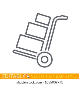 Hand truck with cardboard boxes line icon, logistic and delivery, hand dolly sign. Editable stroke sketch icon. Stock vector illustration.