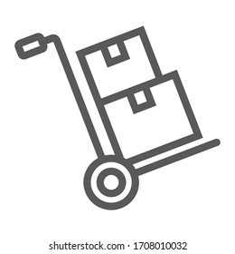 Hand truck with cardboard boxes line icon, logistic and delivery, hand dolly sign vector graphics, a linear icon on a white background, eps 10