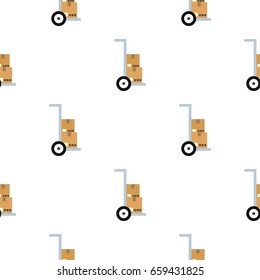 Hand truck with cardboard boxes pattern seamless flat style for web vector illustration