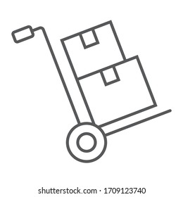 Hand truck with cardboard boxes thin line icon, logistic and delivery, hand dolly sign vector graphics, a linear icon on a white background, eps 10