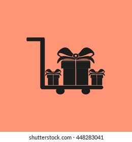Hand truck. hand cart. gift box with ribbon. delivery