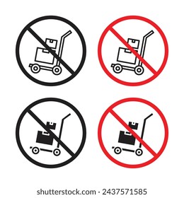 Hand Truck and Cart Utilization Ban Vector Icon Set. Dolly and Cart Prohibition vector symbol for UI design.
