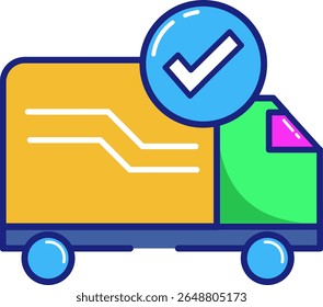 Hand truck with a delivery truck icon, symbolizing fast cargo transportation