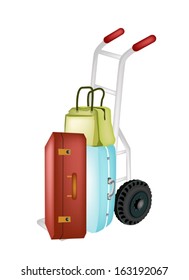 Hand Truck or Dolly Loading Luggage, Travel Suitcase and Travel Bag For Traveling Around The World. 