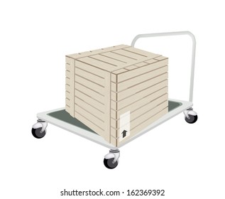 Hand Truck or Dolly Loading A Wooden Crate or Cargo Box Isolated on White Background, Ready for Shipping or Delivery.  