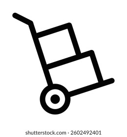 Hand truck dolly with stacked boxes. Vector icon. Editable stroke.