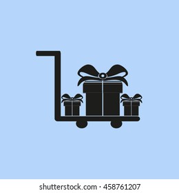 Hand truck. gift box with ribbon.