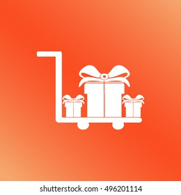 Hand truck. gift box with ribbon.