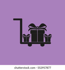 Hand truck. gift box with ribbon.