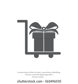 Hand truck. gift box with ribbon.