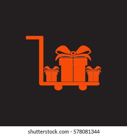Hand truck. gift box with ribbon.
