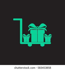 Hand truck. gift box with ribbon.
