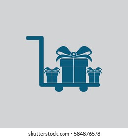 Hand truck. gift box with ribbon.