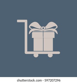 Hand truck. gift box with ribbon.