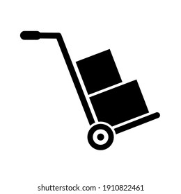 Hand Truck Icon In Black And White Style