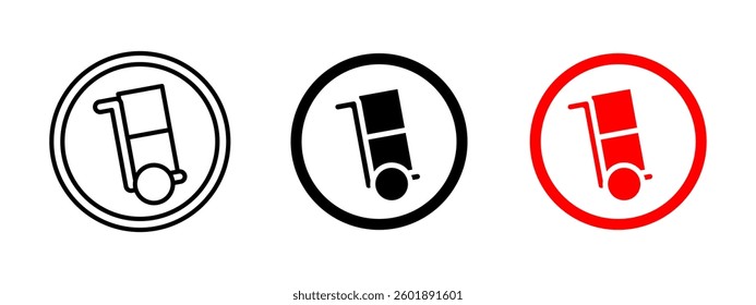 Hand truck icon. Cargo delivery vector illustration. Logistics and shipping symbol for warehouse handling and freight transport. Package and parcel moving pictogram.