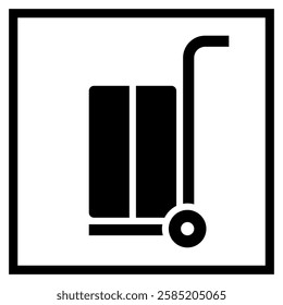 Hand truck icon, luggage trolley sign, hand trolley label. Packaging symbol. Graphic element for logistics, shipping, cargo and expedition business purposes.