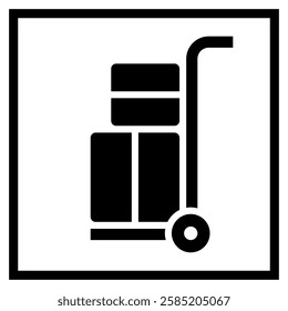 Hand truck icon, luggage trolley sign, hand trolley label. Packaging symbol. Graphic element for logistics, shipping, cargo and expedition business purposes.