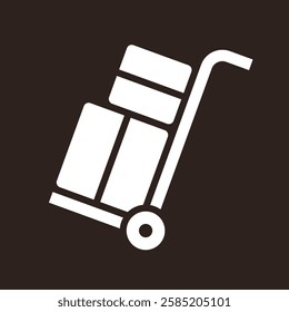 Hand truck icon, luggage trolley sign, hand trolley label. Packaging symbol. Graphic element for logistics, shipping, cargo and expedition business purposes.