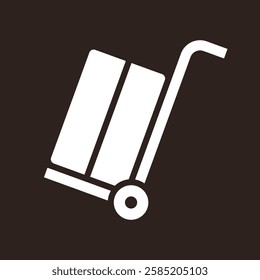 Hand truck icon, luggage trolley sign, hand trolley label. Packaging symbol. Graphic element for logistics, shipping, cargo and expedition business purposes.