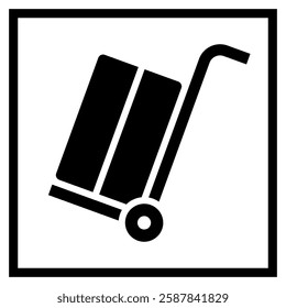 Hand truck icon, luggage trolley sign, hand trolley label. Packaging symbol. Graphic element for logistics, shipping, cargo and expedition business purposes.