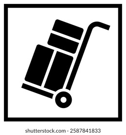 Hand truck icon, luggage trolley sign, hand trolley label. Packaging symbol. Graphic element for logistics, shipping, cargo and expedition business purposes.