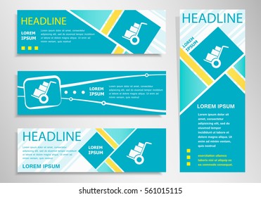 Hand truck icon on vertical and horizontal banner. Modern abstract flyer, banner design template.