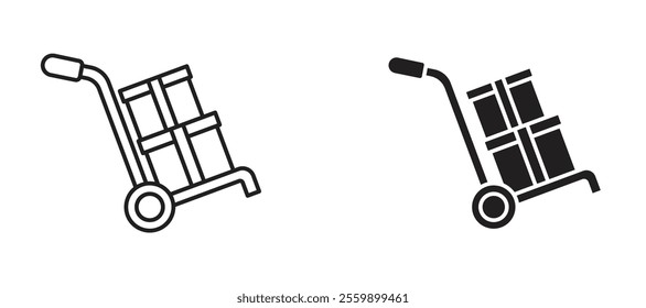 Hand truck Icon set in black color for ui designs