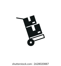 Ícone de caminhão de mão. Simples carrinho de boneca com ícone de caixas para serviço de entrega, aplicativo de envio, logística de depósito e interface de loja online. Ilustração vetorial.