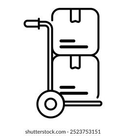 Hand truck icon. Trolley, Cart, Hand truck, Loads, Warehouse, Logistics, Pushcart, Transport, boxes. Vector icon illustration