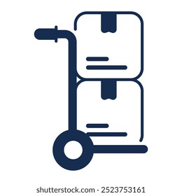 Hand truck icon. Trolley, Cart, Hand truck, Loads, Warehouse, Logistics, Pushcart, Transport, boxes. Vector icon illustration