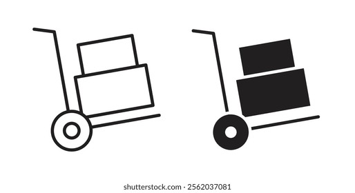 Hand truck icons in flat and line style set.
