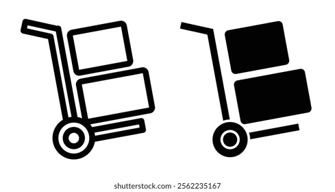 Hand truck Icons pack in outlined and flat versions