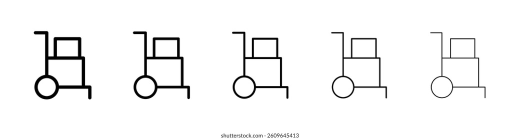 Hand truck icons vectors set in different stroke lines