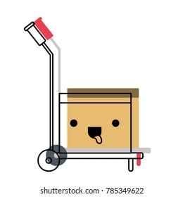 hand truck with kawaii cardboard box sealed in watercolor silhouette