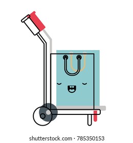 hand truck with kawaii shopping bag in watercolor silhouette