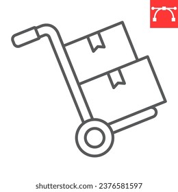 Hand truck line icon, logistic and trolley, hand truck with cardboard boxes vector icon, vector graphics, editable stroke outline sign, eps 10.