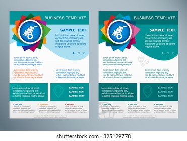Hand truck on abstract vector flyer. Brochure design template. 